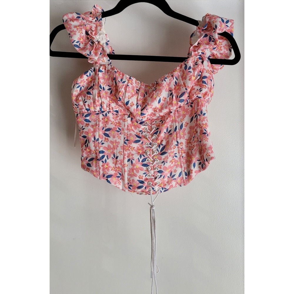 Princess Polly Corset Top Size 6 Floral Pink White Off Shoulder Romantic Blouse